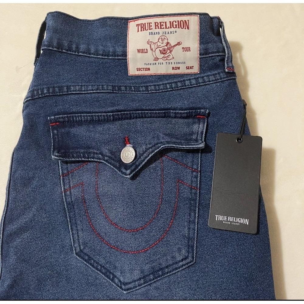 True Religion Ricky SN Flap Straight Jeans Mens 32 Medium Rustic Barn Wash Denim